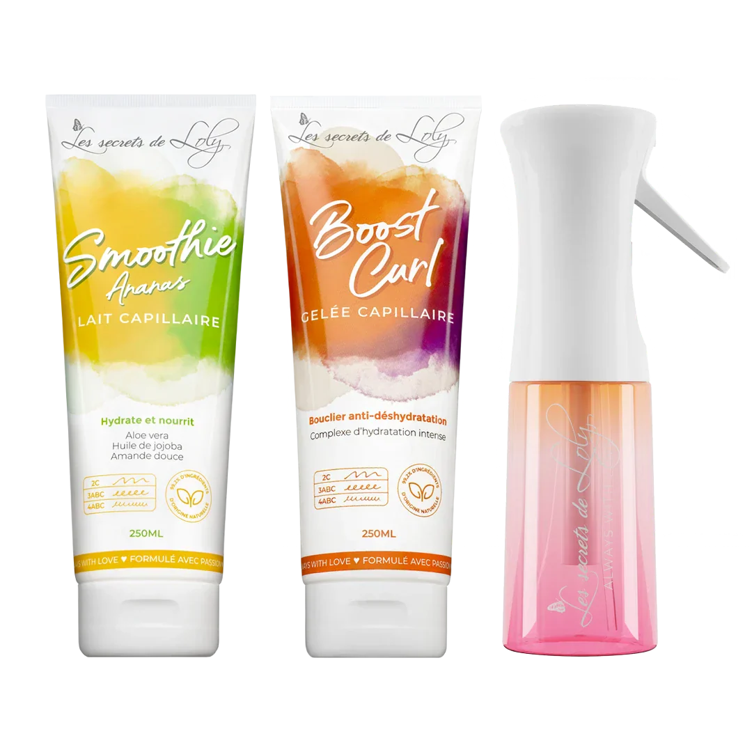 Starter Pack Cheveux Frisés - Lait sans rinçage, gelée coiffante & vaporisateur